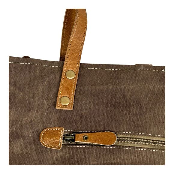 Myra Canvas & Cowhide Leather Tote Southwest Aztec Double Shoulder Strap Western - Picture 11 of 16